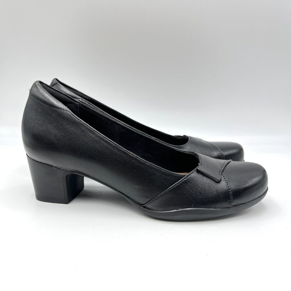 8N 8‎ NARROW WIDTH Clarks Womens Rosalyn Belle Black Leather Pumps Heels Shoes